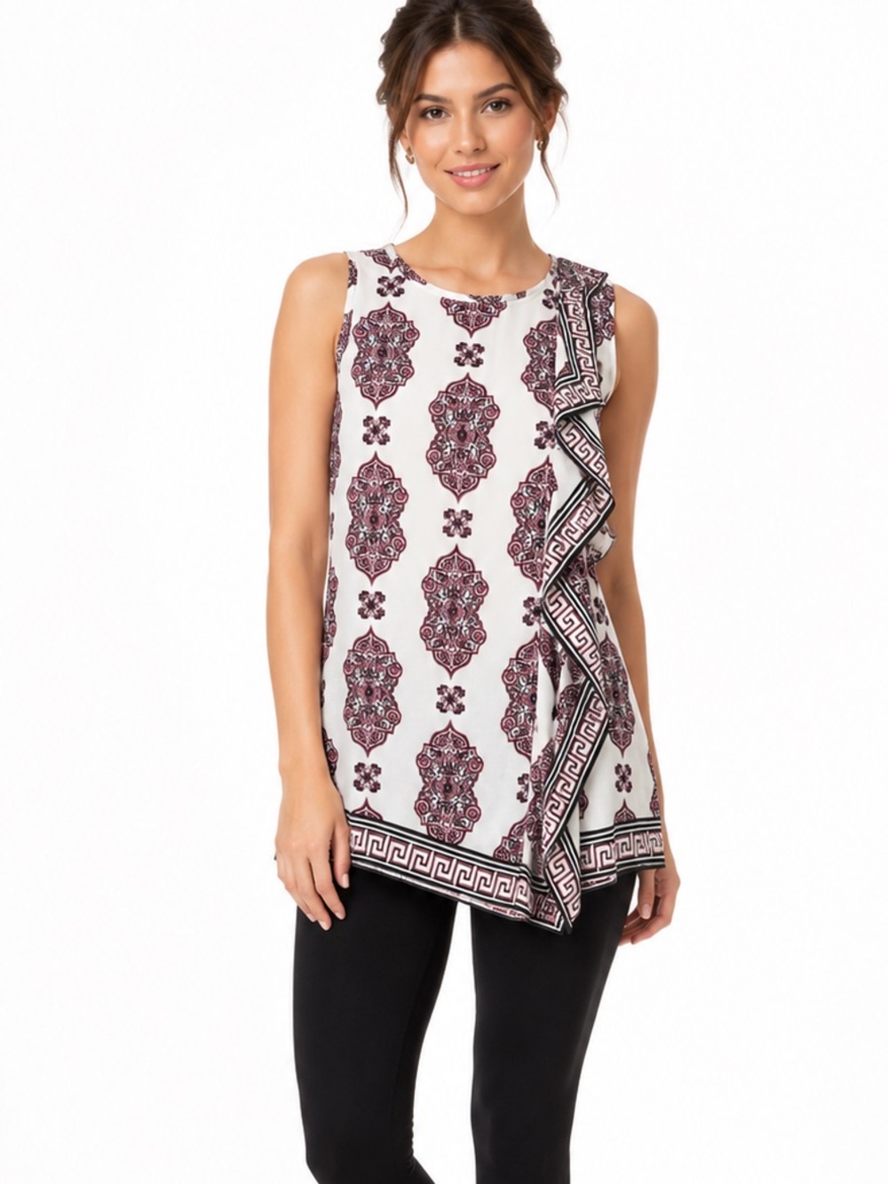 White House Black Market Dressy Tank Top White Purple Black size small